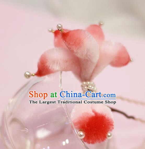 Chinese Traditional Hanfu Velvet Goldfish Hair Stick Ancient Princess Hairpin Pearls Hair Accessories