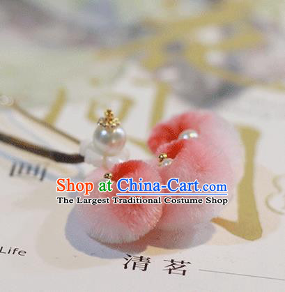 Chinese Ancient Princess Hairpin Pearls Hair Accessories Traditional Hanfu Red Velvet Fox Tail Hair Stick