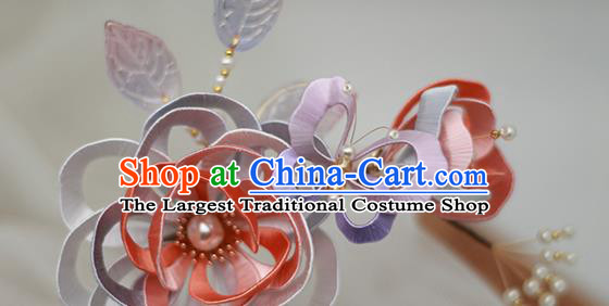Chinese Traditional Hanfu Hair Stick Ancient Princess Silk Rose Hairpin Hair Accessories