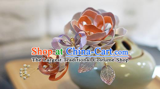 Chinese Traditional Hanfu Hair Stick Ancient Princess Silk Rose Hairpin Hair Accessories