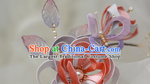 Chinese Traditional Hanfu Hair Stick Ancient Princess Silk Rose Hairpin Hair Accessories