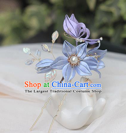 Chinese Classical Pearls Hairpin Handmade Hair Accessories Traditional Violet Silk Lily Flower Hair Stick