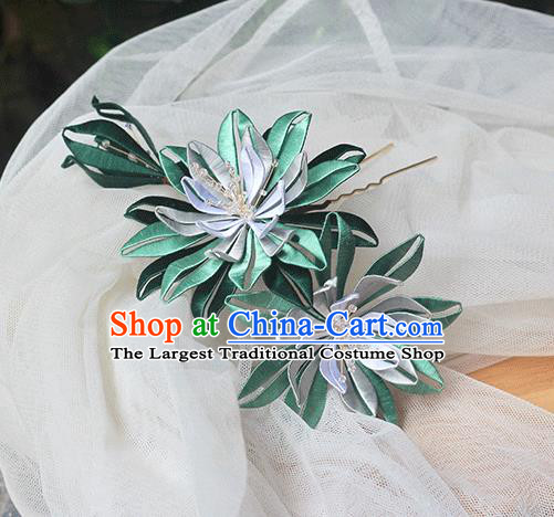 Chinese Handmade Hair Accessories Classical Deep Green Silk Epiphyllum Hair Stick Traditional Hanfu Hairpin