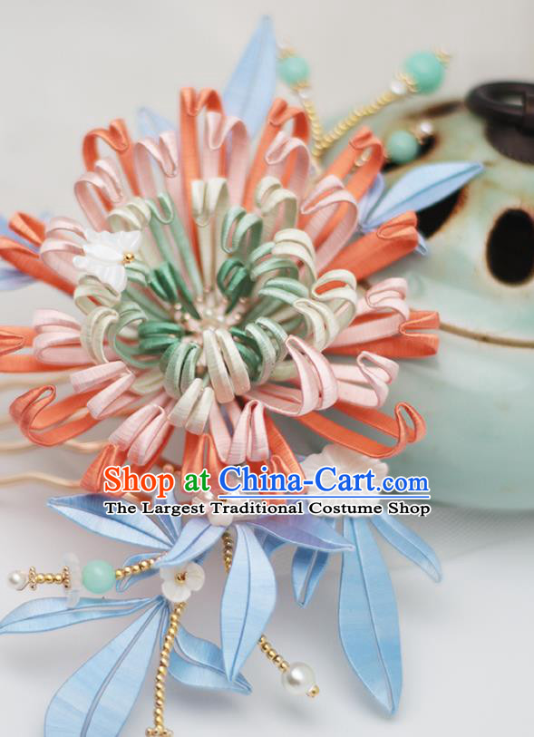 Chinese Traditional Hanfu Shell Hair Stick Hair Accessories Handmade Classical Silk Chrysanthemum Hairpin