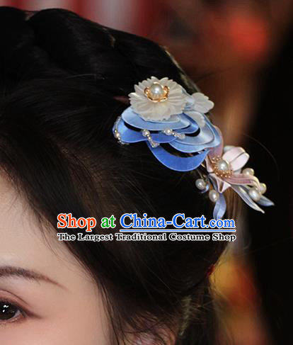 Chinese Traditional Shell Flower Hair Stick Hanfu Hair Accessories Handmade Classical Tassel Silk Hairpin