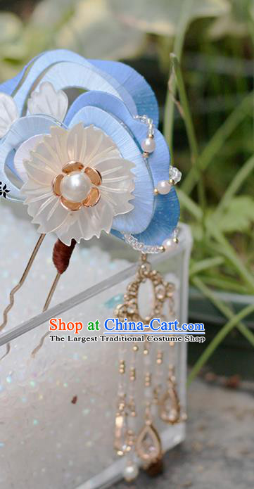 Chinese Traditional Shell Flower Hair Stick Hanfu Hair Accessories Handmade Classical Tassel Silk Hairpin