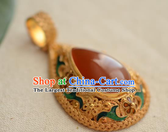 China Traditional Cloisonne Jewelry Accessories Ancient Qing Dynasty Agate Necklace Pendant