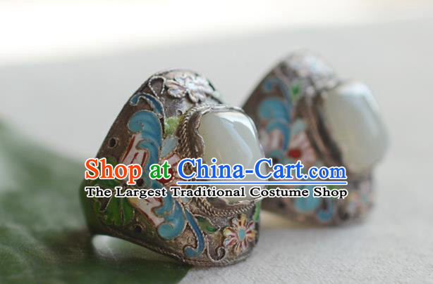 China National Cloisonne Ring Jewelry Traditional Handmade Qing Dynasty Jade Silver Circlet Accessories