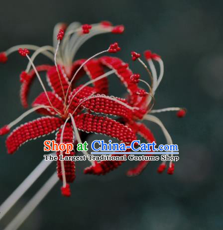 Chinese Handmade Hanfu Hairpin Ancient Princess Red Spider Lily Hair Stick