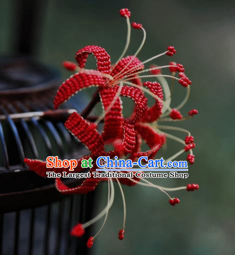 Chinese Handmade Hanfu Hairpin Ancient Princess Red Spider Lily Hair Stick