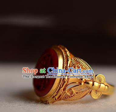 China National Golden Butterfly Ring Jewelry Traditional Handmade Carved Lacquerware Circlet Accessories