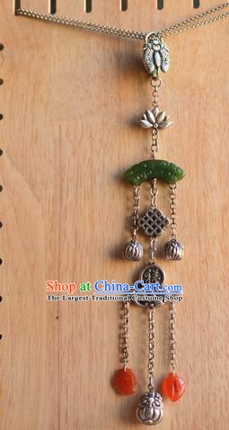 China National Jade Brooch Jewelry Traditional Handmade Silver Bat Tassel Pendant Accessories