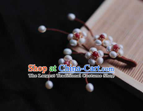 Chinese Traditional Hanfu Hairpin Ancient Princess Pearls Plum Blossom Hair Stick