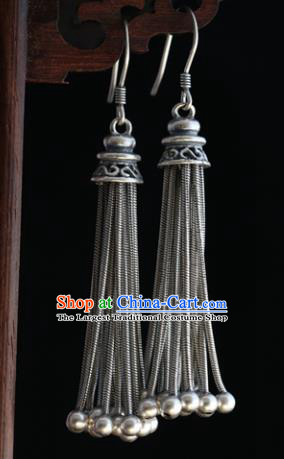 Handmade Chinese Eardrop Classical Cheongsam Earrings Accessories Traditional Silver Bells Tassel Ear Jewelry