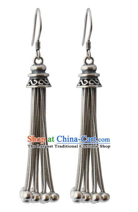 Handmade Chinese Eardrop Classical Cheongsam Earrings Accessories Traditional Silver Bells Tassel Ear Jewelry