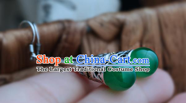Handmade Chinese Chrysoprase Eardrop Traditional Silver Ear Jewelry Classical Cheongsam Earrings Accessories