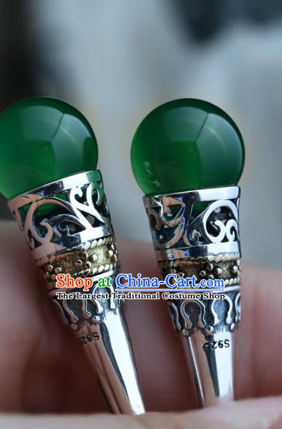 Handmade Chinese Chrysoprase Eardrop Traditional Silver Ear Jewelry Classical Cheongsam Earrings Accessories