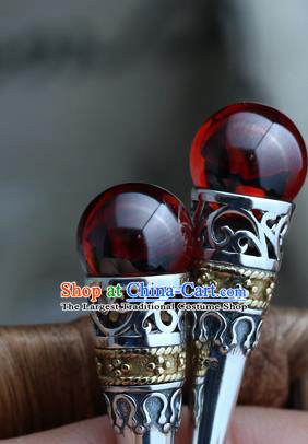 Handmade Chinese Red Garnet Eardrop Traditional Silver Ear Jewelry Classical Cheongsam Earrings Accessories