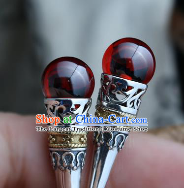 Handmade Chinese Red Garnet Eardrop Traditional Silver Ear Jewelry Classical Cheongsam Earrings Accessories