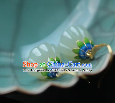 Handmade Chinese Cloisonne Eardrop Traditional Ear Jewelry Classical Cheongsam Jade Lotus Seedpod Earrings Accessories