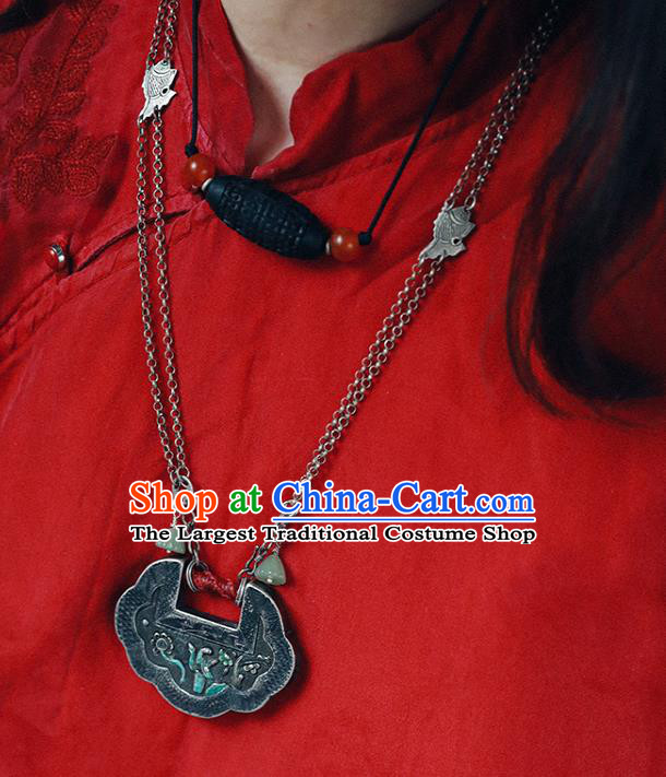 Chinese National Necklace Jade Necklet Classical Cheongsam Accessories Silver Longevity Lock