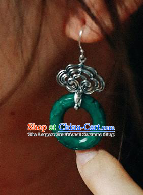 Handmade Chinese Silver Cloud Eardrop Traditional Ear Jewelry Classical Cheongsam Jade Earrings Accessories