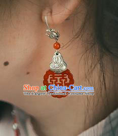 Handmade Chinese Traditional Agate Ear Jewelry Classical Cheongsam Earrings Accessories Silver Eardrop