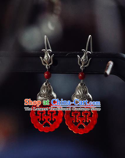 Handmade Chinese Traditional Agate Ear Jewelry Classical Cheongsam Earrings Accessories Silver Eardrop