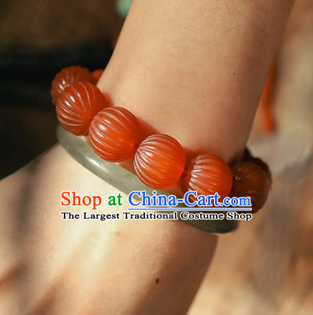 China Classical Agate Beads Wristlet Chain Bangle Jewelry Traditional Silver Pumpkin Bracelet Accessories