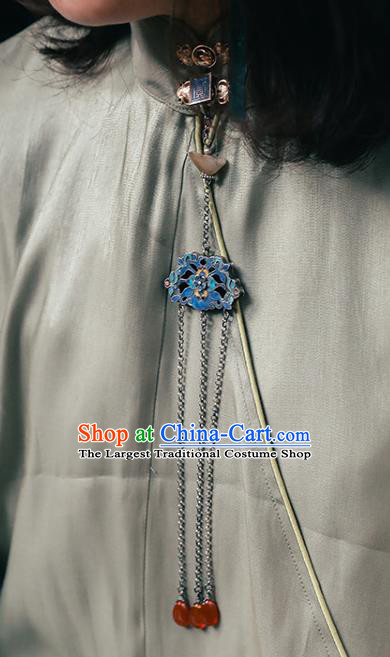 China Traditional Cheongsam Collar Pendant Accessories Silver Brooch Classical Cloisonne Breastpin Jewelry