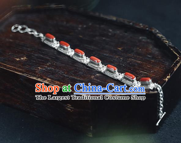 China Traditional Corallite Bracelet Accessories Classical Silver Wristlet Chain Bangle Jewelry