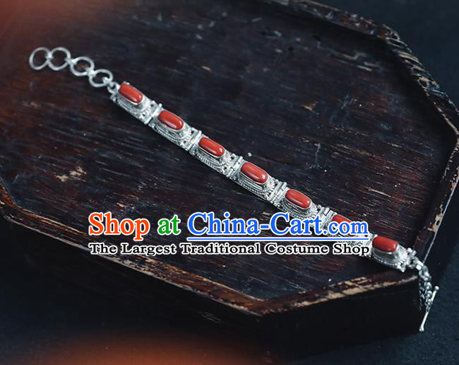 China Traditional Corallite Bracelet Accessories Classical Silver Wristlet Chain Bangle Jewelry
