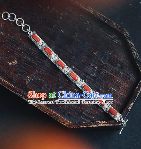 China Traditional Corallite Bracelet Accessories Classical Silver Wristlet Chain Bangle Jewelry