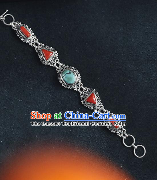 China Classical Bangle Jewelry Traditional Corallite Bracelet Accessories Silver Wristlet