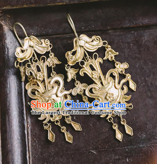 Handmade Chinese Golden Eardrop Traditional Ear Jewelry Classical Cheongsam Earrings Accessories