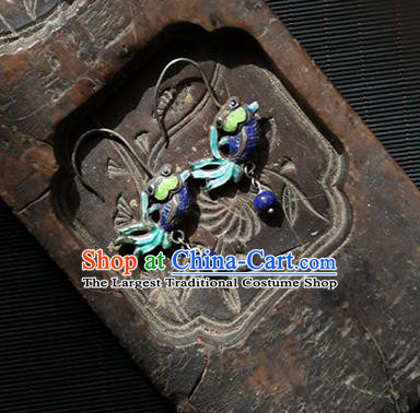 Handmade Chinese Classical Cheongsam Earrings Accessories Traditional Silver Ear Jewelry Enamel Goldfish Eardrop