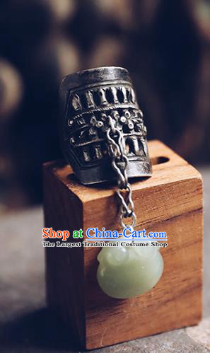 China National Jade Pouch Ring Traditional Handmade Wedding Jewelry Accessories Silver Circlet