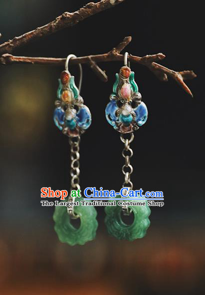 Handmade Chinese Blueing Bat Eardrop Classical Cheongsam Earrings Accessories Traditional Jade Ring Ear Jewelry