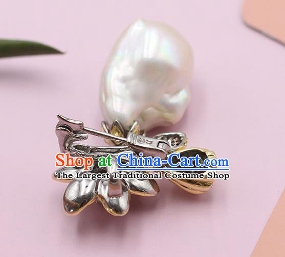 Chinese Cheongsam Jewelry Accessories Classical Silver Lotus Brooch Handmade National Pearl Tassel Breastpin Pendant