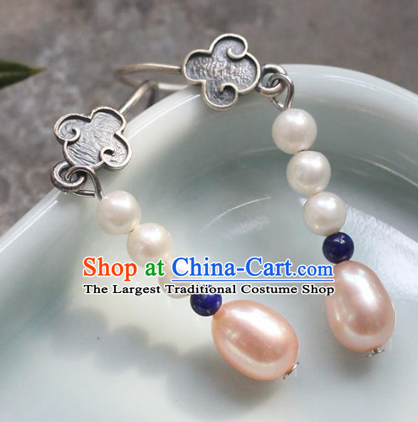 Handmade Chinese Pearls Ear Jewelry Traditional Eardrop Classical Silver Earrings Accessories