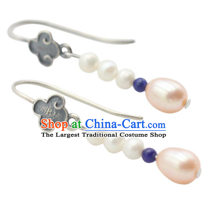 Handmade Chinese Pearls Ear Jewelry Traditional Eardrop Classical Silver Earrings Accessories