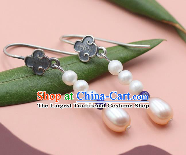 Handmade Chinese Pearls Ear Jewelry Traditional Eardrop Classical Silver Earrings Accessories