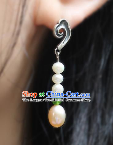 Handmade Chinese Traditional Eardrop Classical Silver Earrings Accessories Pearls Ear Jewelry