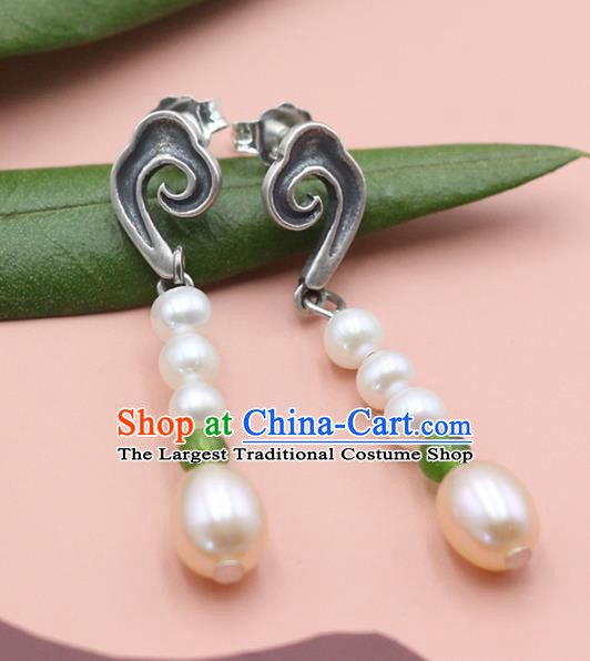 Handmade Chinese Traditional Eardrop Classical Silver Earrings Accessories Pearls Ear Jewelry
