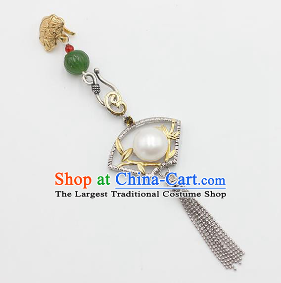 Chinese Handmade National Silver Tassel Breastpin Pendant Cheongsam Jewelry Accessories Classical Pearl Brooch