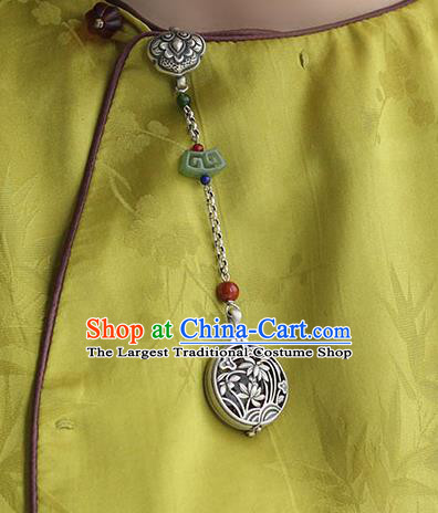 Chinese Classical Silver Carving Lotus Brooch Cheongsam Jewelry Accessories Handmade National Sachet Breastpin Pendant
