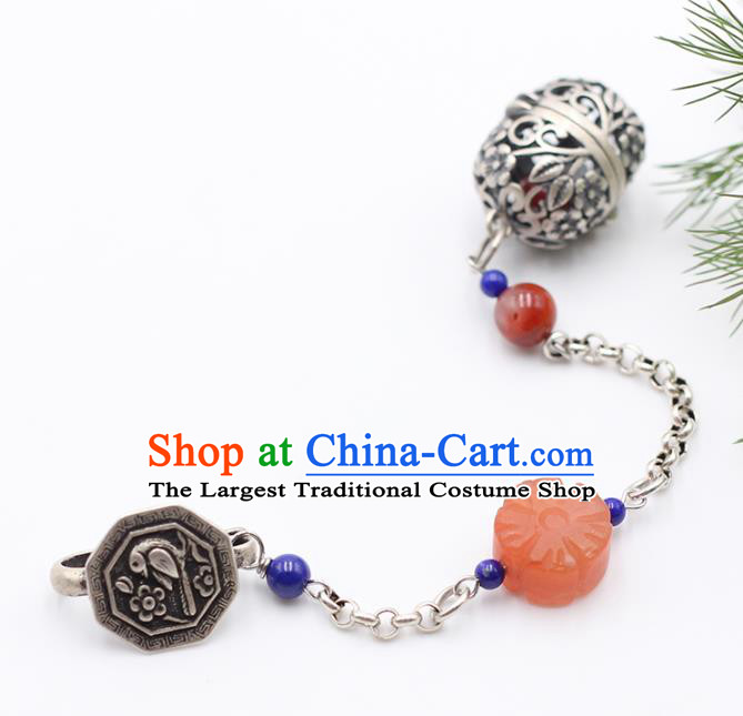 Chinese Handmade National Silver Plum Sachet Breastpin Pendant Cheongsam Jewelry Accessories Classical Agate Brooch
