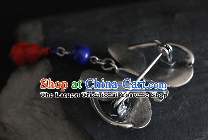 Chinese Handmade National Silver Butterfly Breastpin Pendant Cheongsam Jewelry Accessories Classical Red Gourd Brooch