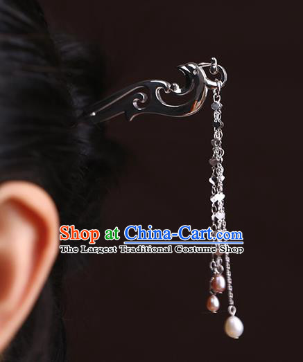China National Silver Peacock Hairpin Handmade Hair Jewelry Accessories Traditional Cheongsam Pearls Tassel Hair Stick