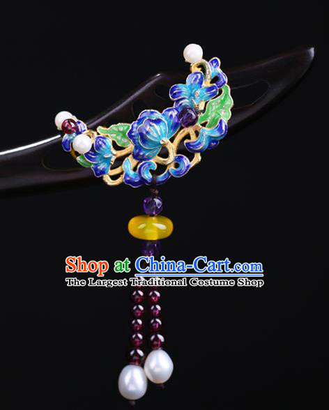 China National Cloisonne Hairpin Handmade Hair Jewelry Accessories Traditional Cheongsam Ebony Hair Stick